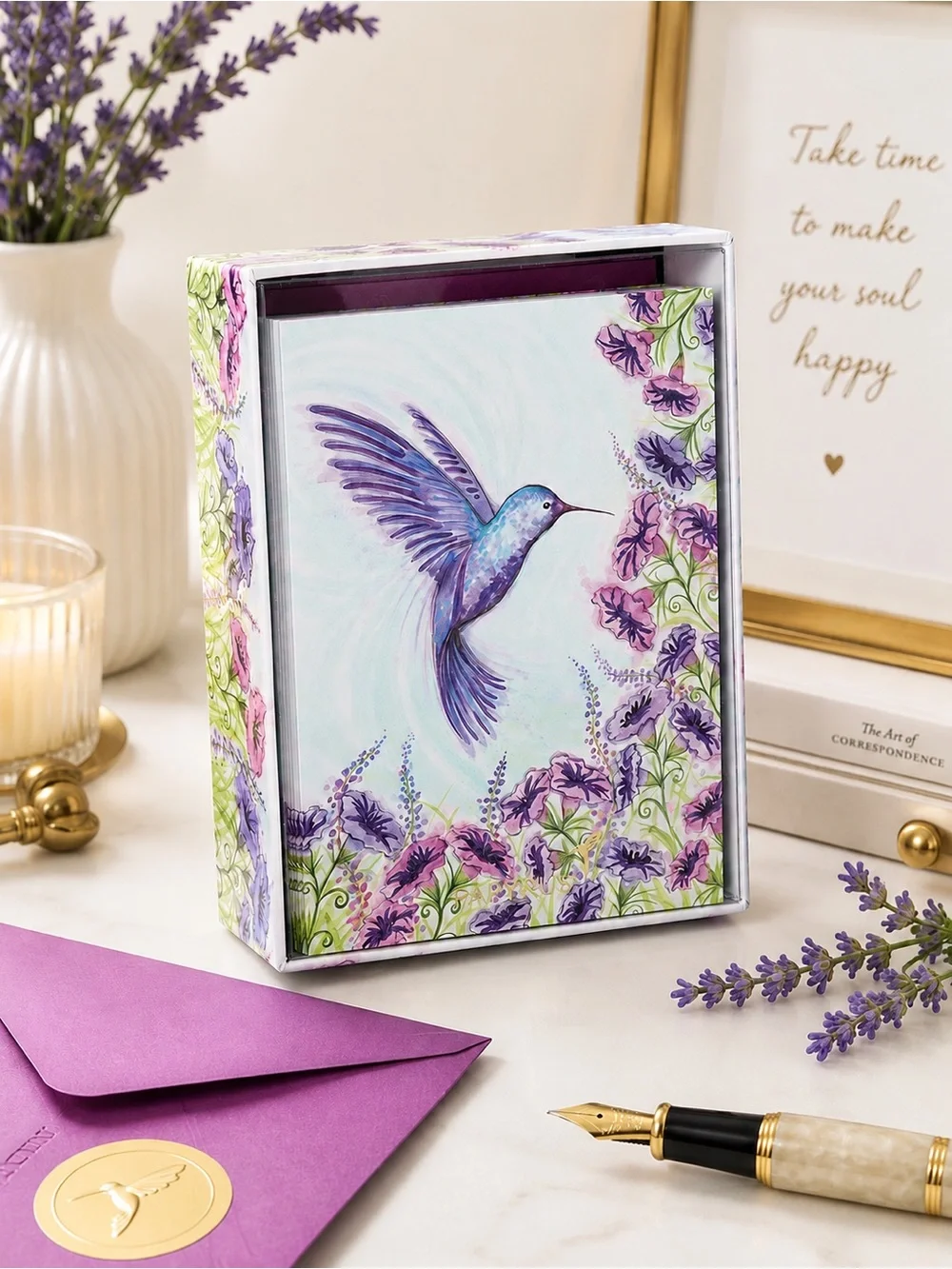 Papyrus Watercolor Hummingbird Blank Card Set 20 BNIB